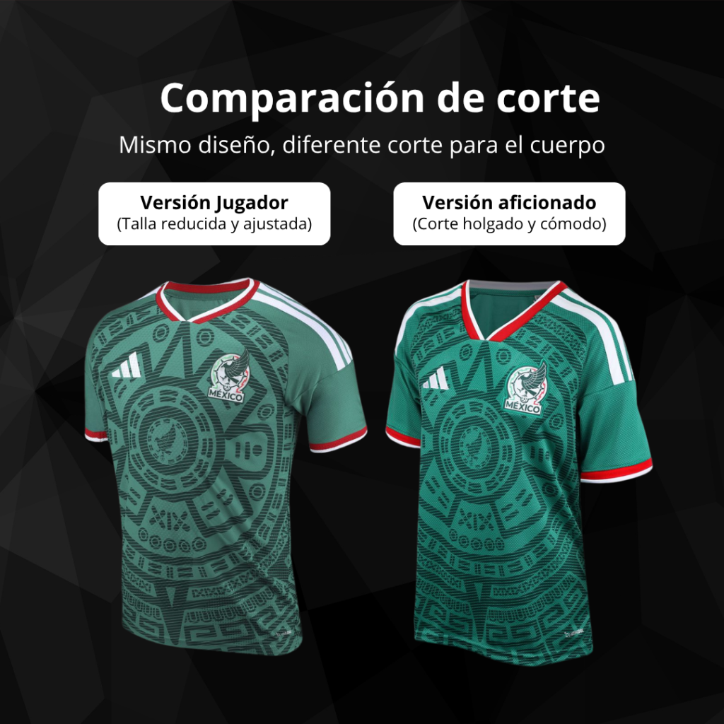 Comparación jersey versión jugador vs versión aficionado corte