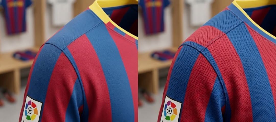 Comparativa de tela Jersey Fútbol Barcelona